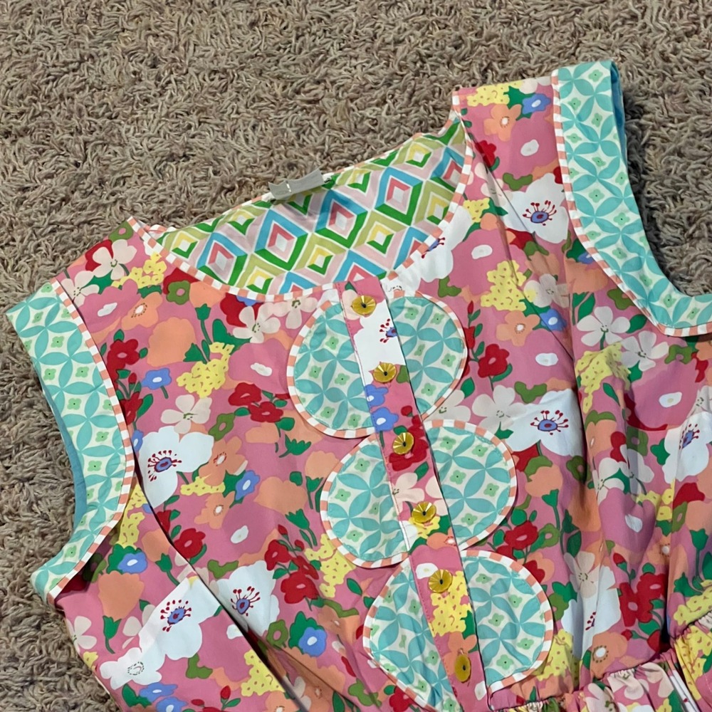 Matilda Jane Floral Scalloped Button Dress Pink Multi Color Women's Sz M AD15121